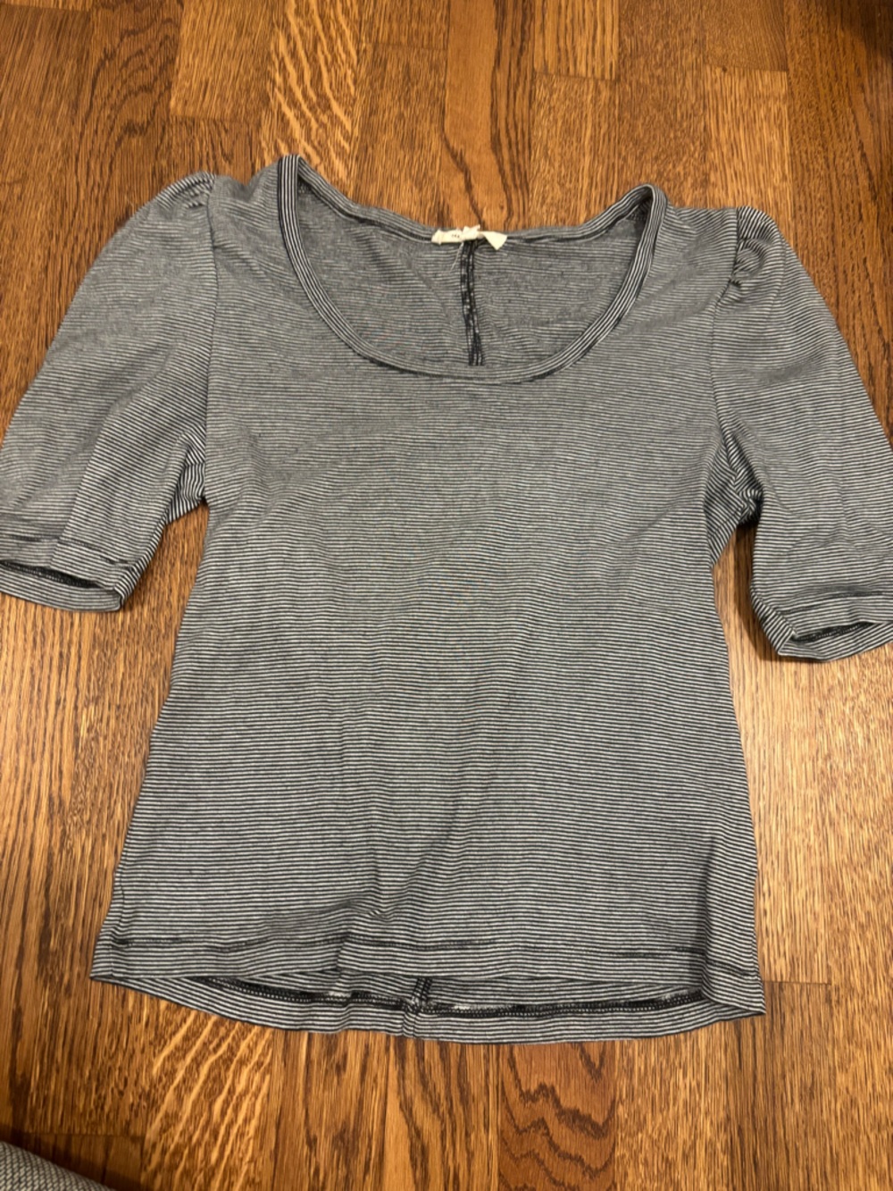 Madewell Black and White Narrow Stripe Top puff sleeve
